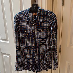 Tory Burch Blue and Orange Checkered Blouse